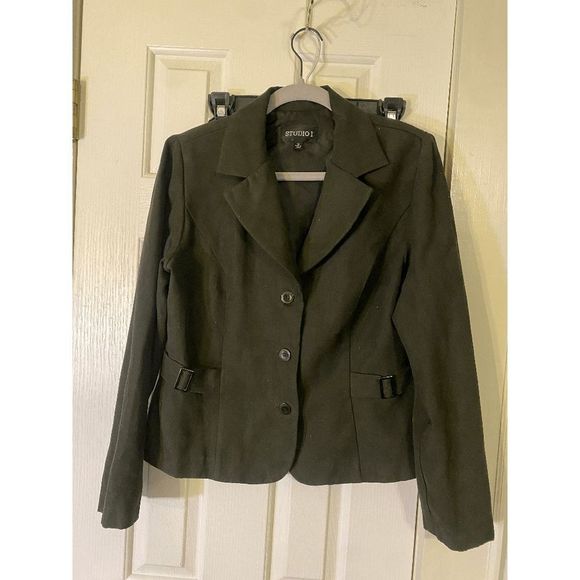Studio I 🐾 Women's Green Microsuede Belted Button Down Front Jacket Size 10 - Picture 3 of 5